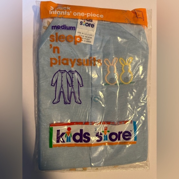 Vtg 80s Baby Sleeper One Piece Sleep & Play 2 Pk Bunnies Rabbit Sz 14-17lbs - Picture 1 of 6